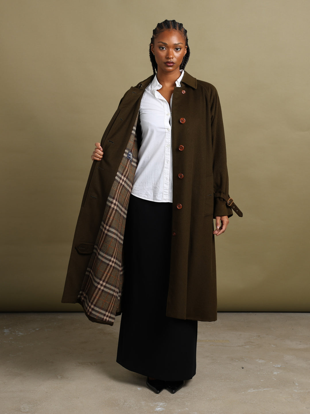 Burberrys Overcoat Olive Women's L - front