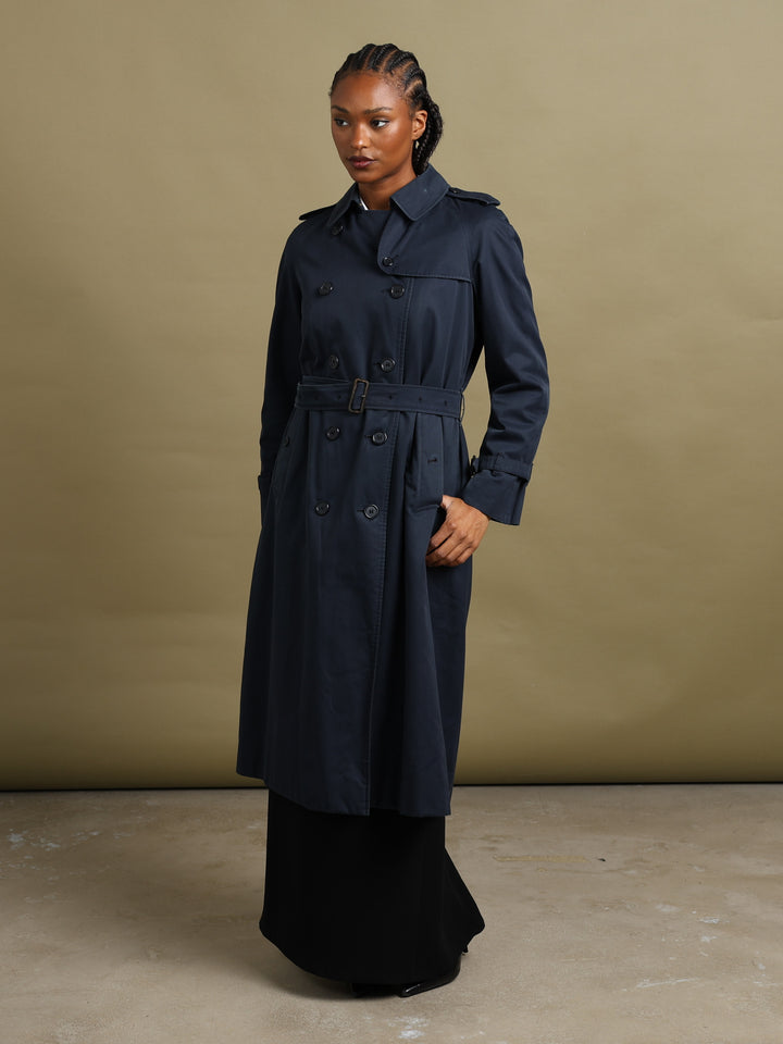 Burberrys Double Breasted Trench Coat Navy Women's L - front