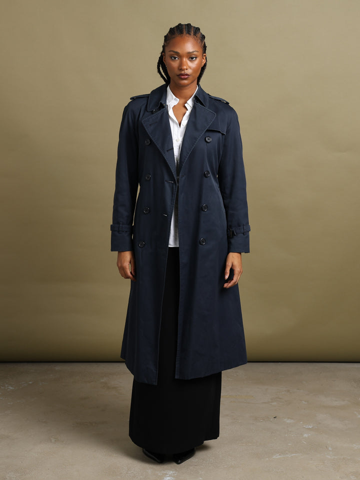 Burberrys Double Breasted Trench Coat Navy Women's L - back