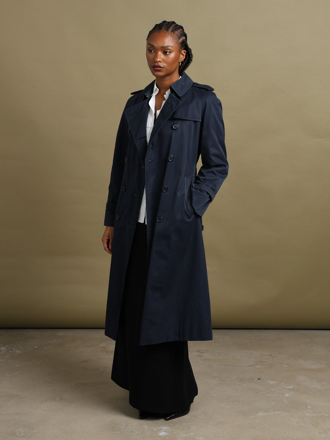 Burberrys Double Breasted Trench Coat Navy Women's L - fabric detail