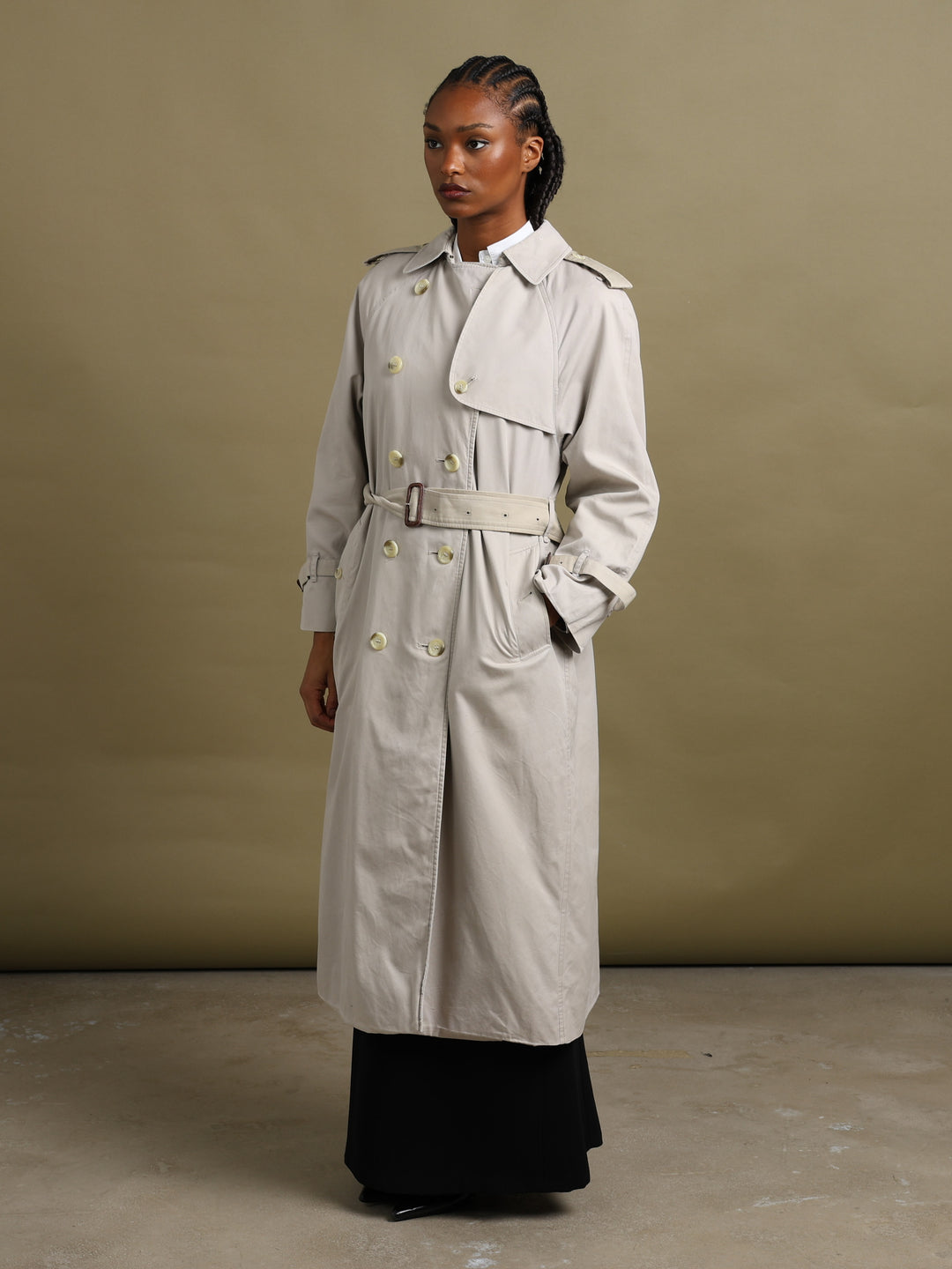Burberrys Double Breasted Trench Coat Cream Women's S - front