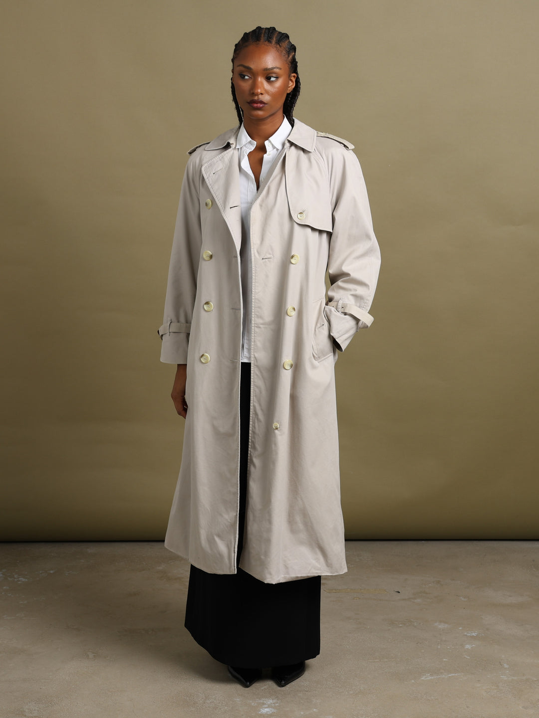 Burberrys Double Breasted Trench Coat Cream Women's S - fabric detail