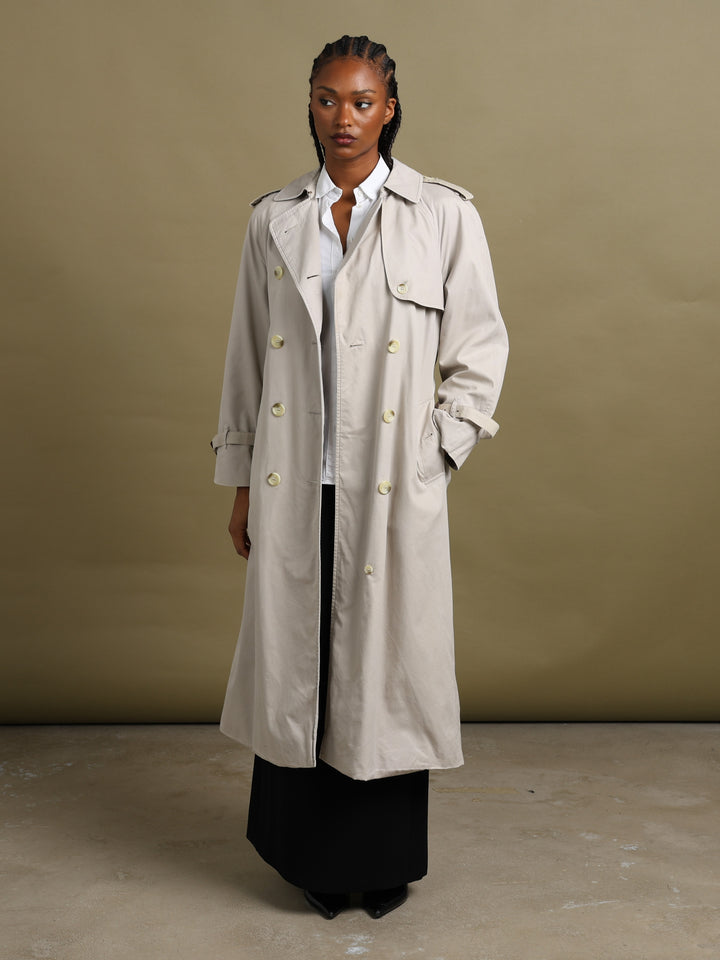 Burberrys Double Breasted Trench Coat Cream Women's S - fabric detail