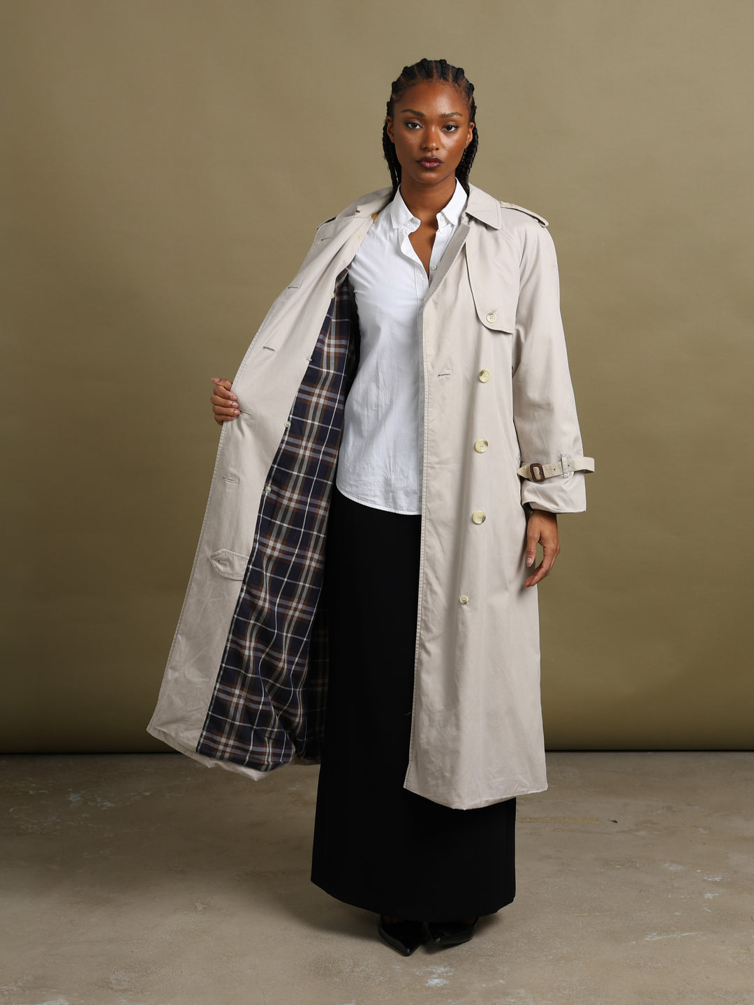Burberrys Double Breasted Trench Coat Cream Women's S - styled