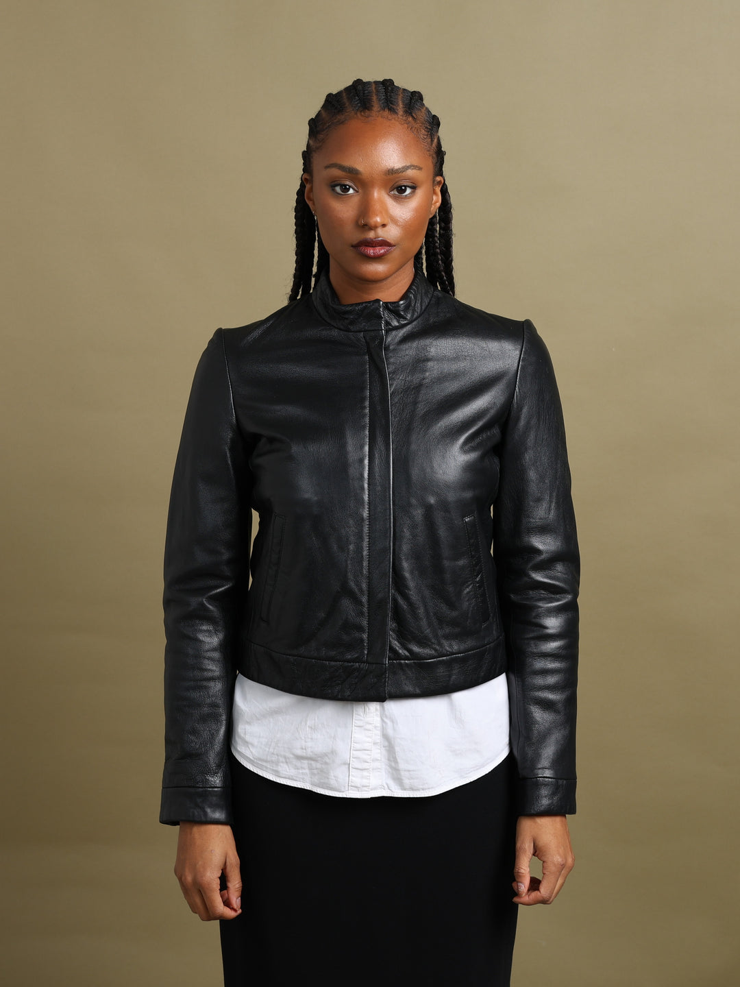 Armani Jeans Leather Bomber Jacket Black Women's S - front