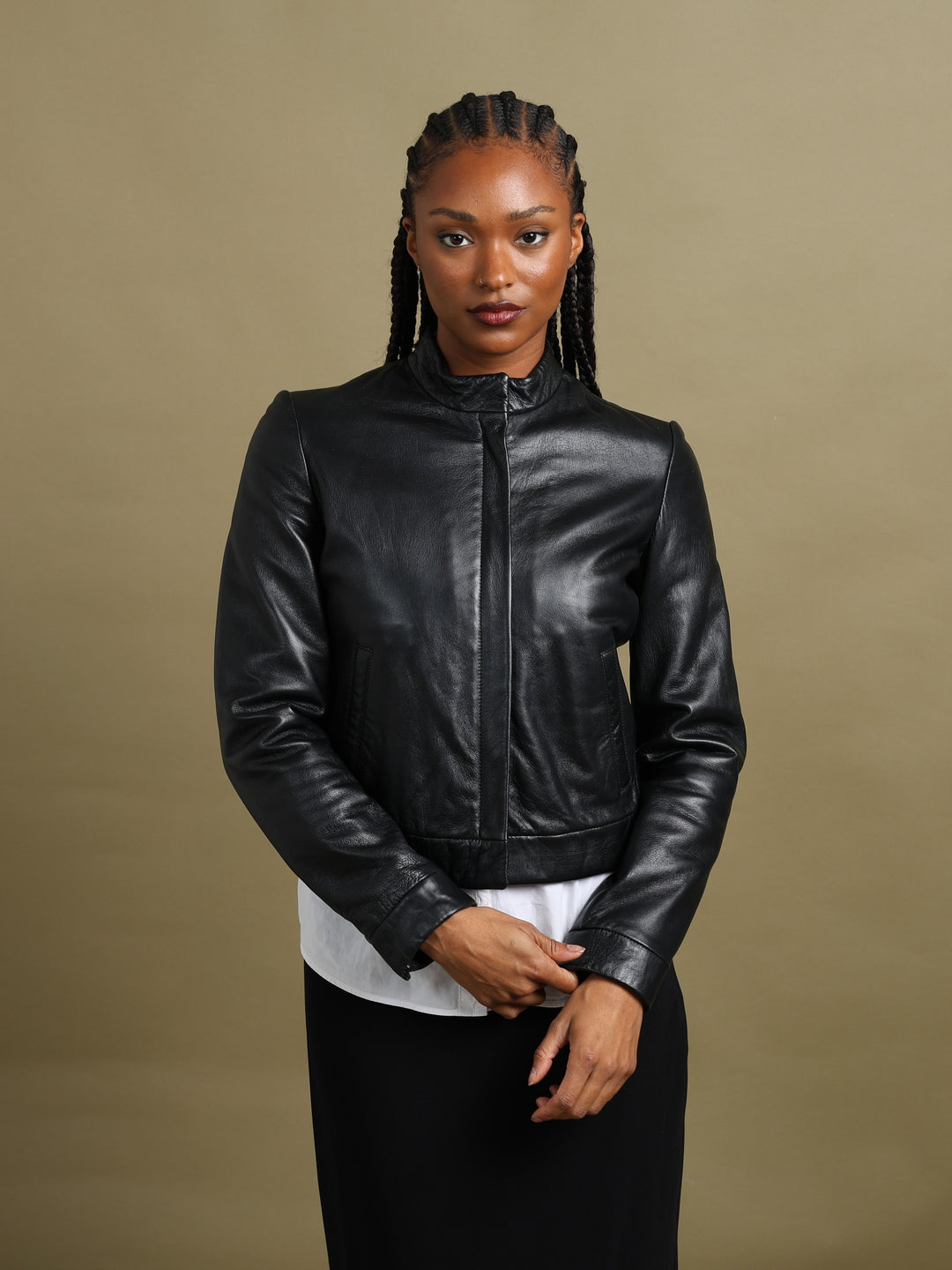 Armani Jeans Leather Bomber Jacket Black Women's S - back