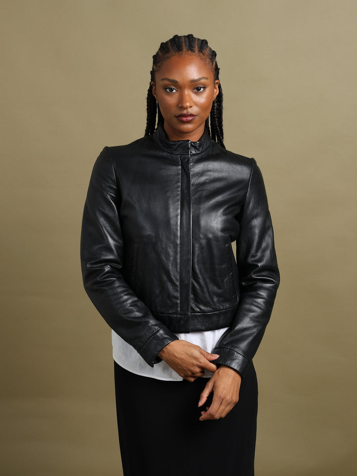 Armani Jeans Leather Bomber Jacket Black Women's S - back