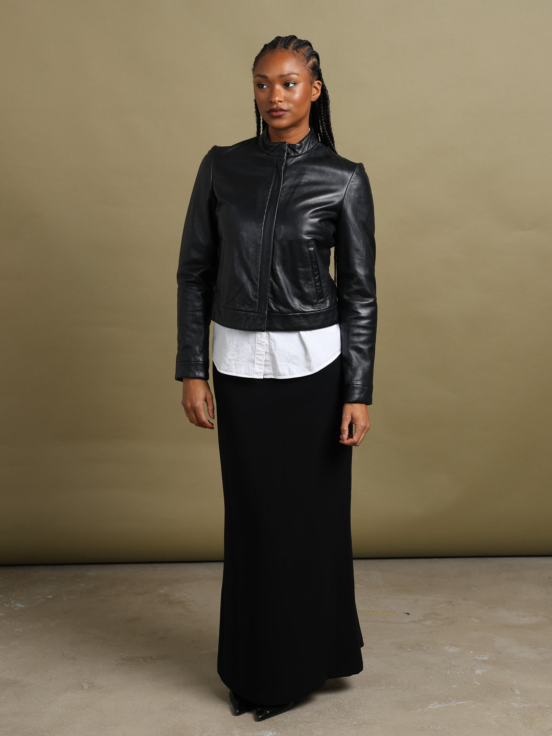 Armani Jeans Leather Bomber Jacket Black Women's S - fabric detail