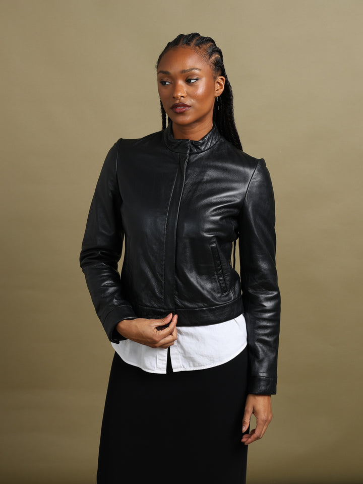 Armani Jeans Leather Bomber Jacket Black Women's S - styled