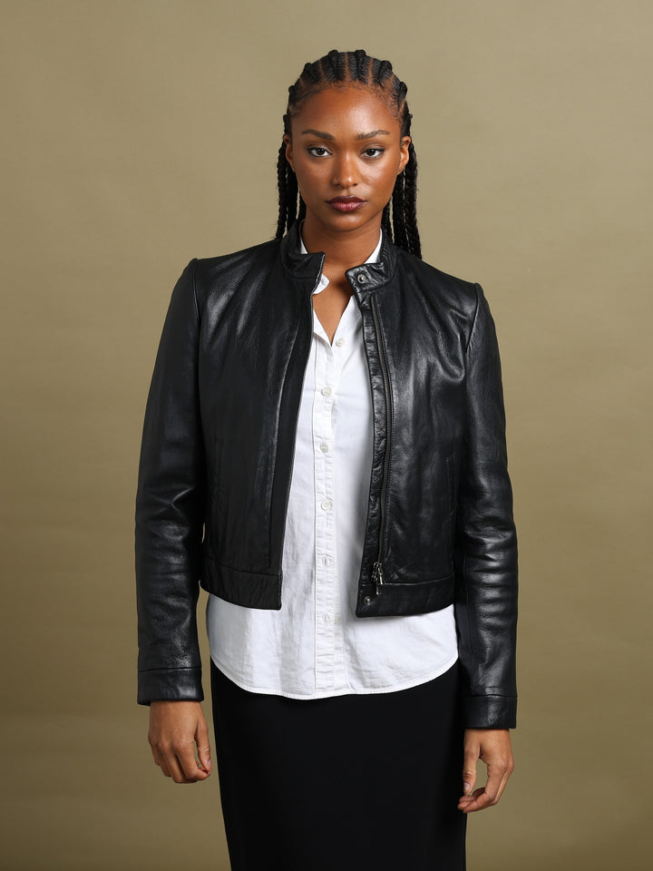Armani Jeans Leather Bomber Jacket Black Women's S - detail 1