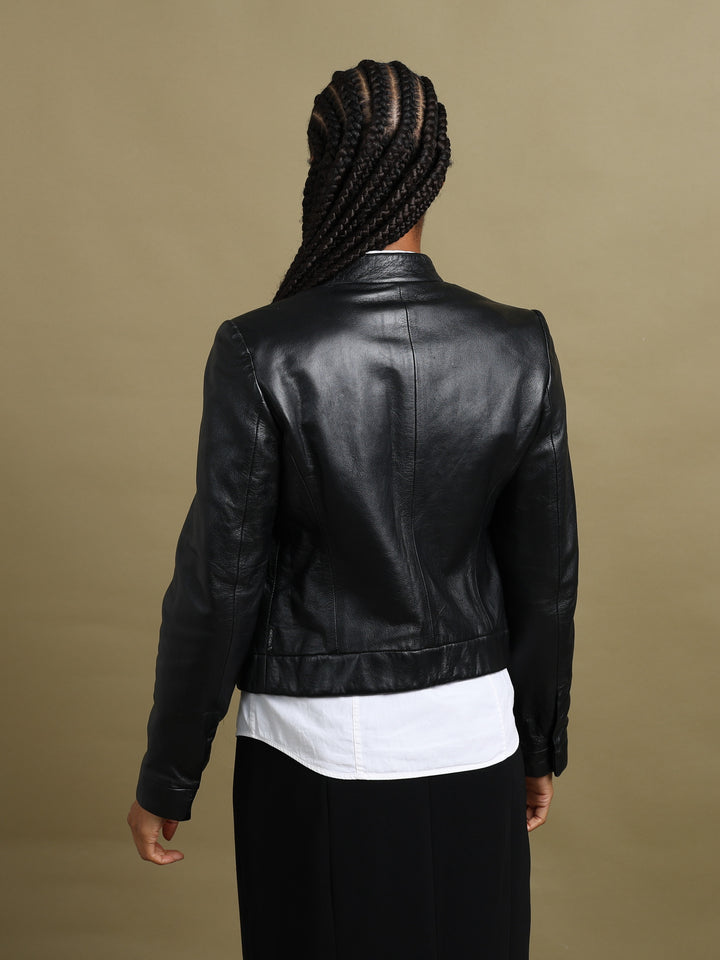 Armani Jeans Leather Bomber Jacket Black Women's S - detail 2