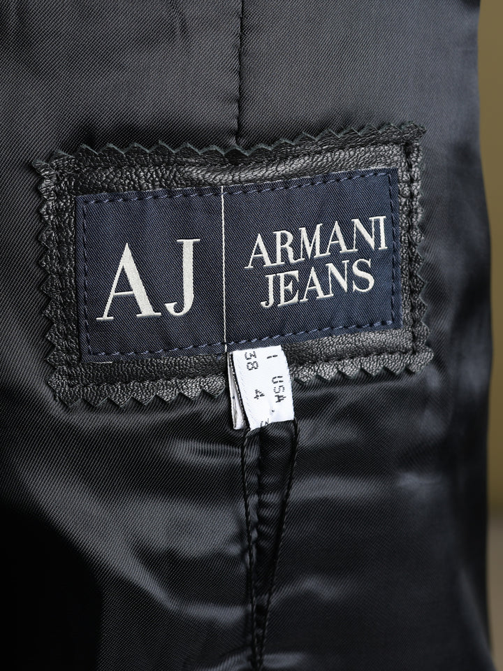 Armani Jeans Leather Bomber Jacket Black Women's S - detail 5