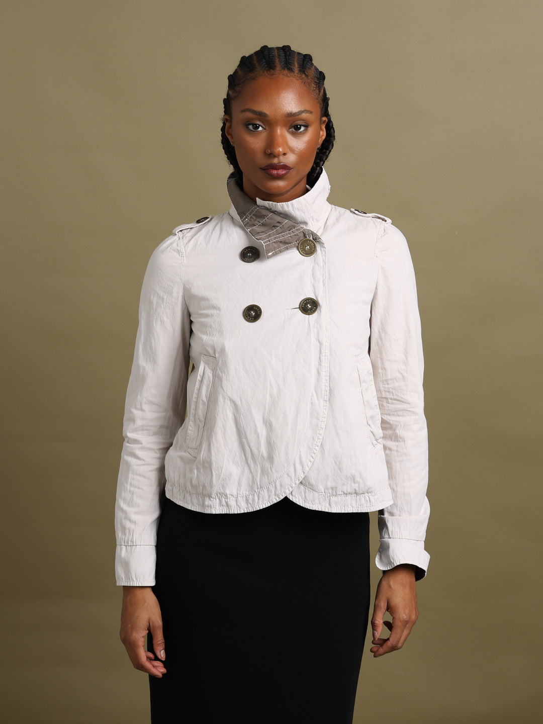 Armani Jeans Cropped Double Breasted Jacket Cream Women's M - front