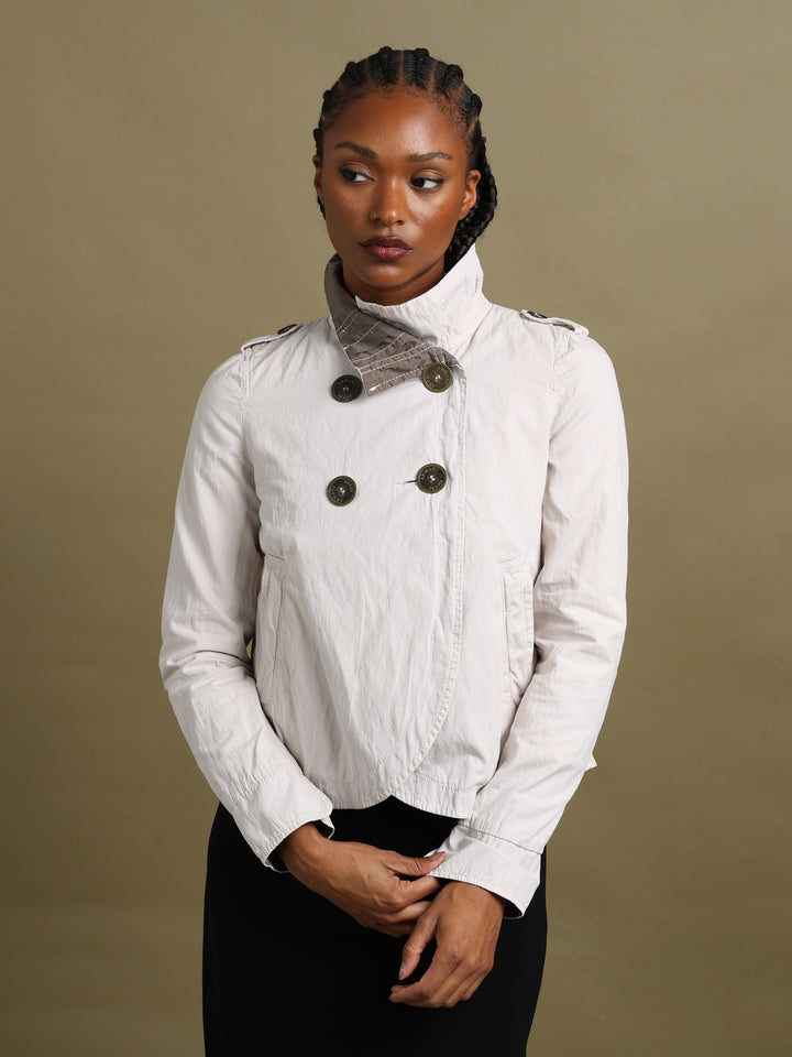 Armani Jeans Cropped Double Breasted Jacket Cream Women's M - fabric detail