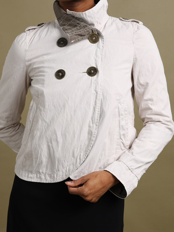 Armani Jeans Cropped Double Breasted Jacket Cream Women's M - styled