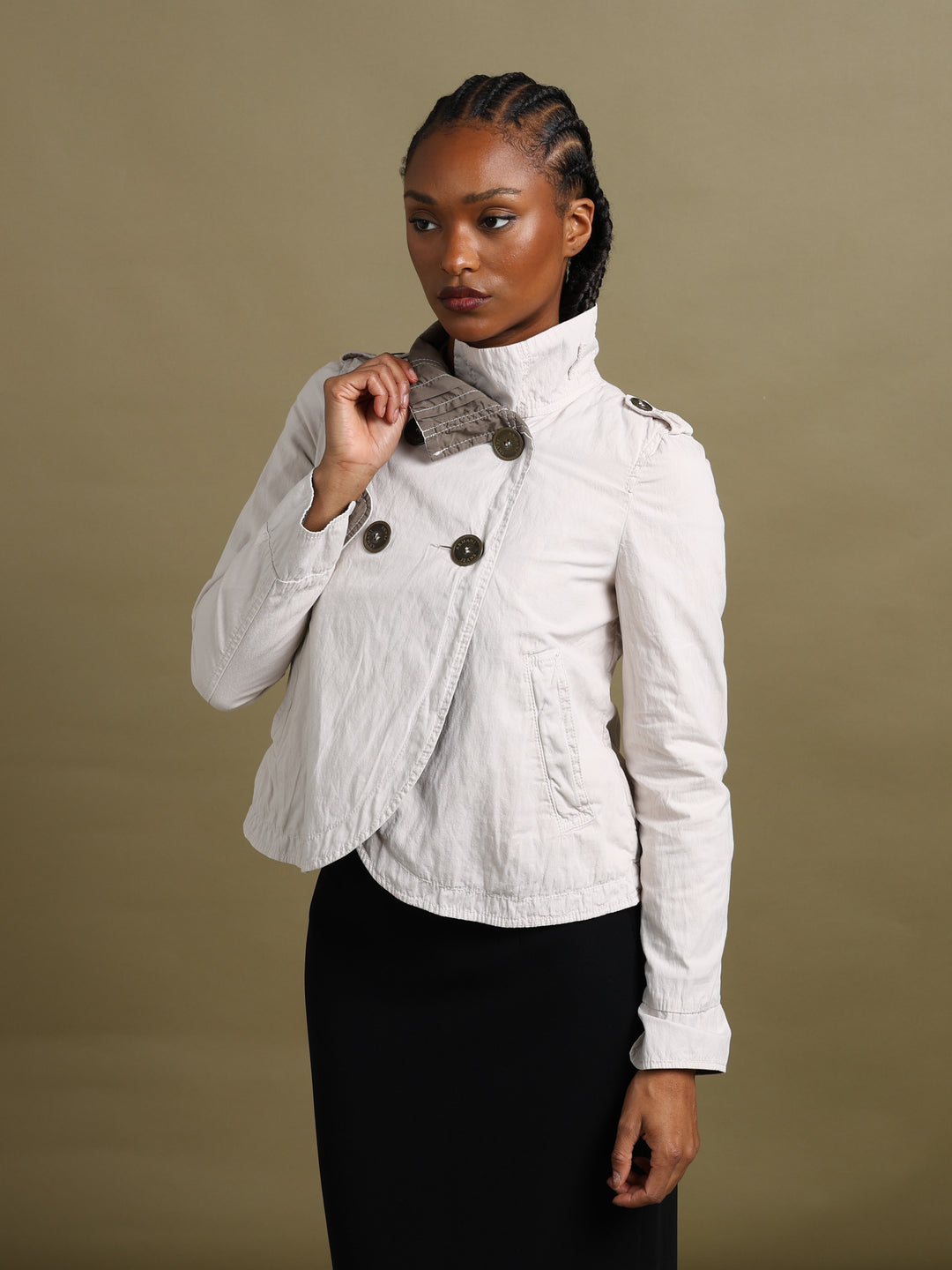Armani Jeans Cropped Double Breasted Jacket Cream Women's M - detail 1
