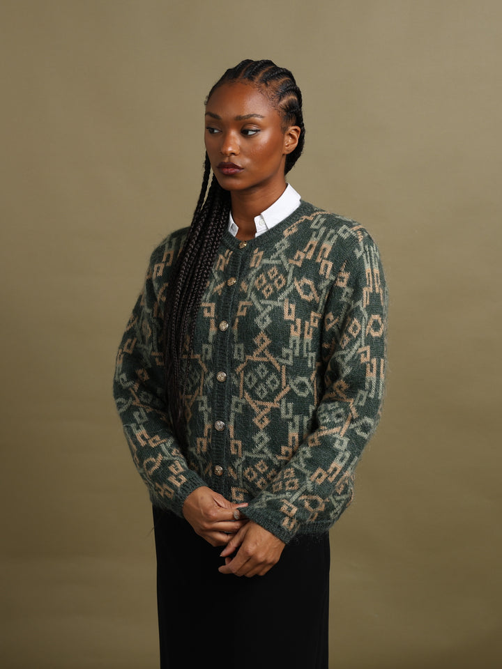 Equorian Heritage Jacquard Cardigan Green Women's L - front