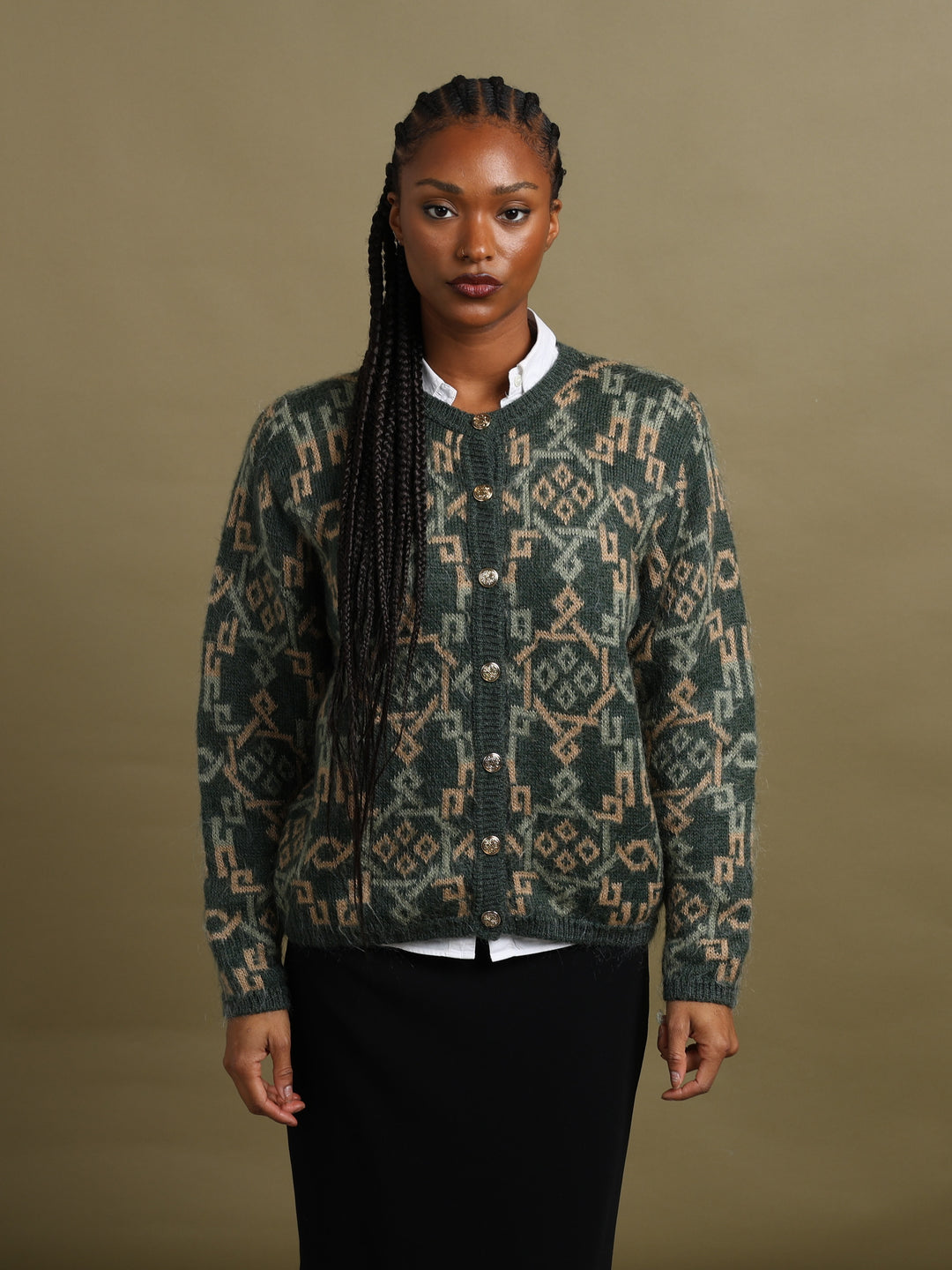 Equorian Heritage Jacquard Cardigan Green Women's L - back