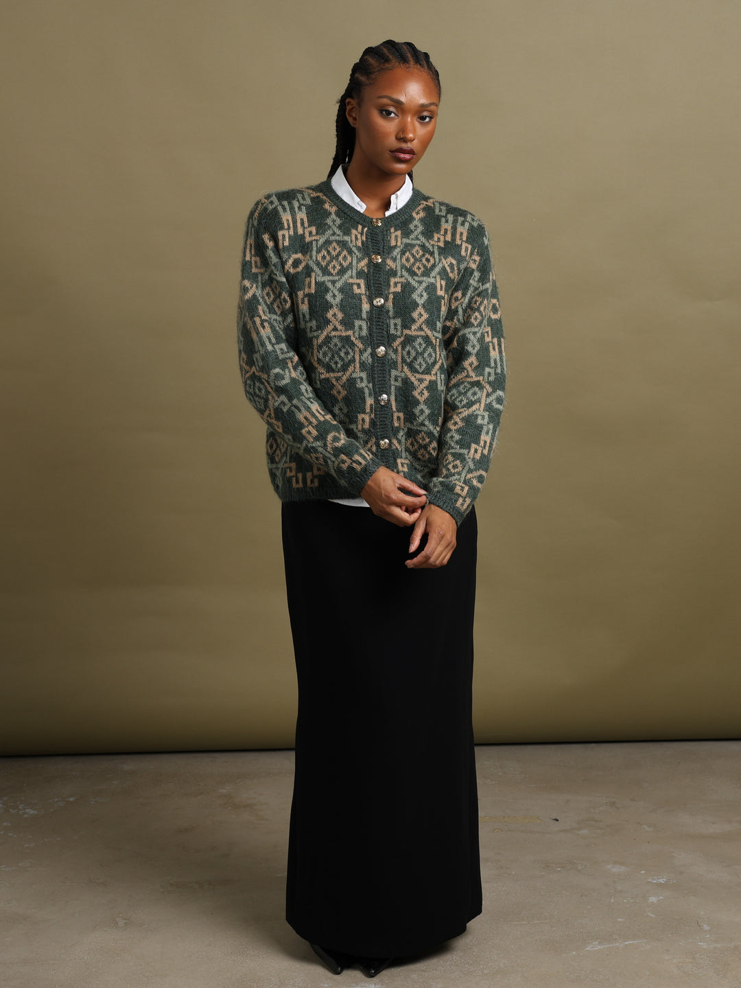 Equorian Heritage Jacquard Cardigan Green Women's L - styled