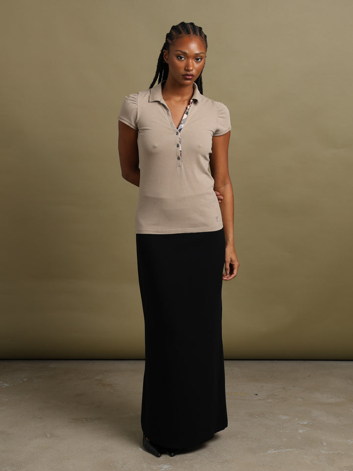 Burberry Brit Polo Shirt Taupe Women's M - fabric detail