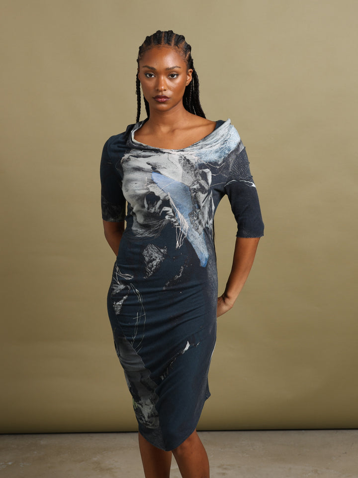 Helmut Lang Bodycon Midi Dress Blue Women's M - styled