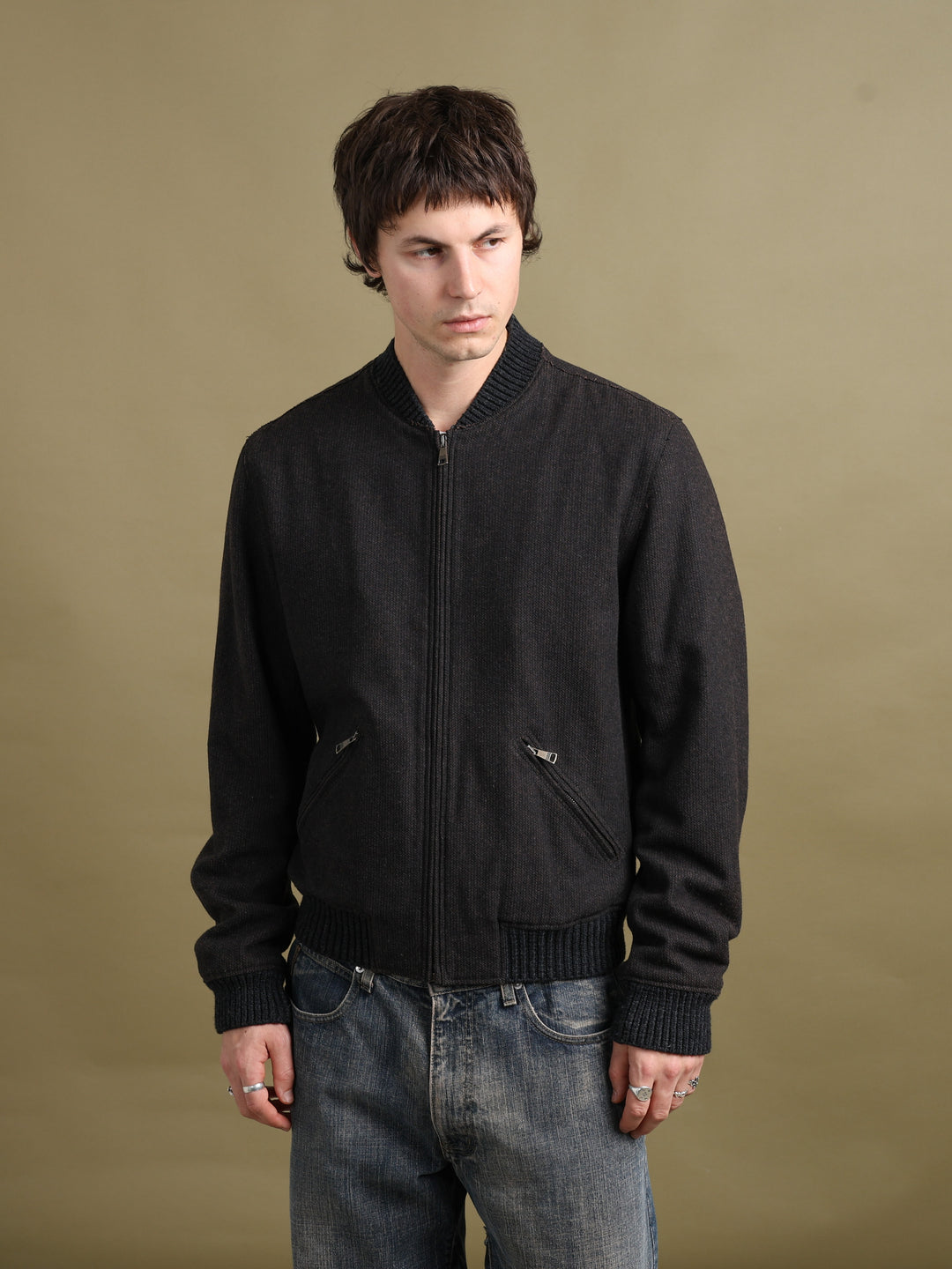 Dolce & Gabbana Collarless Bomber Jacket Brown Men's L - styled
