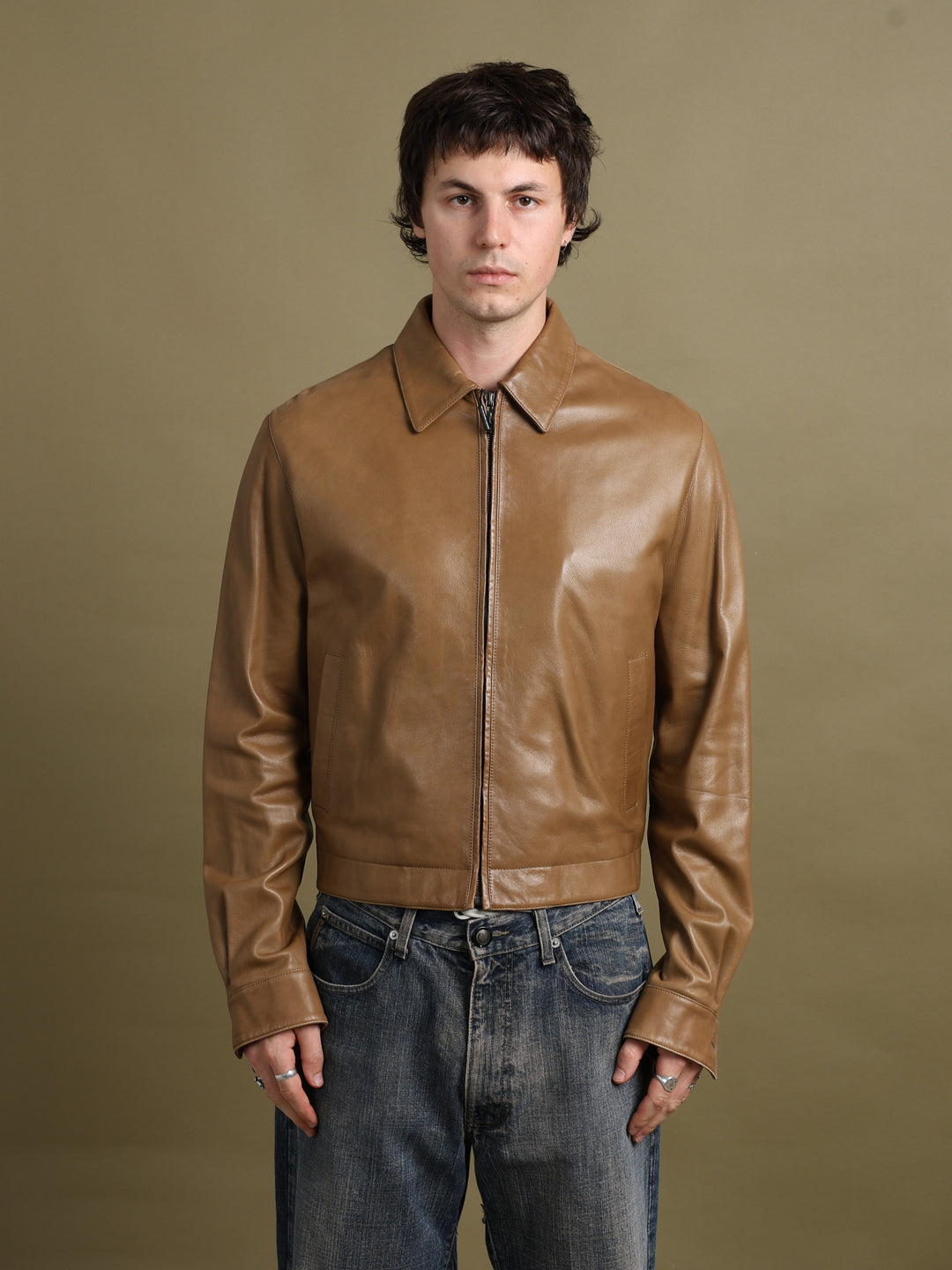 Calvin Klein Leather Jacket Brown Men's M - back