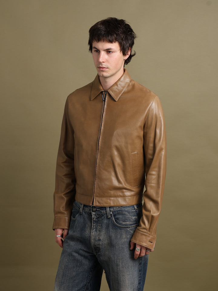 Calvin Klein Leather Jacket Brown Men's M - fabric detail