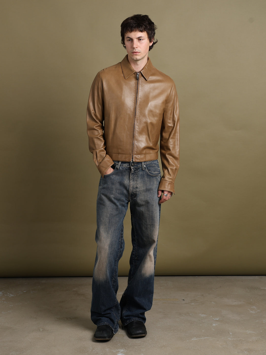 Calvin Klein Leather Jacket Brown Men's M - styled