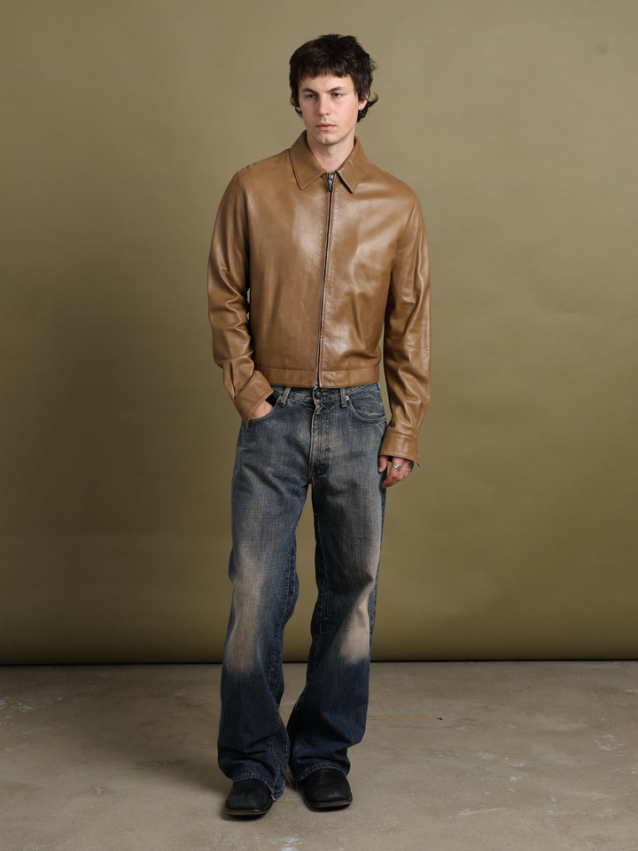 Calvin Klein Leather Jacket Brown Men's M - styled