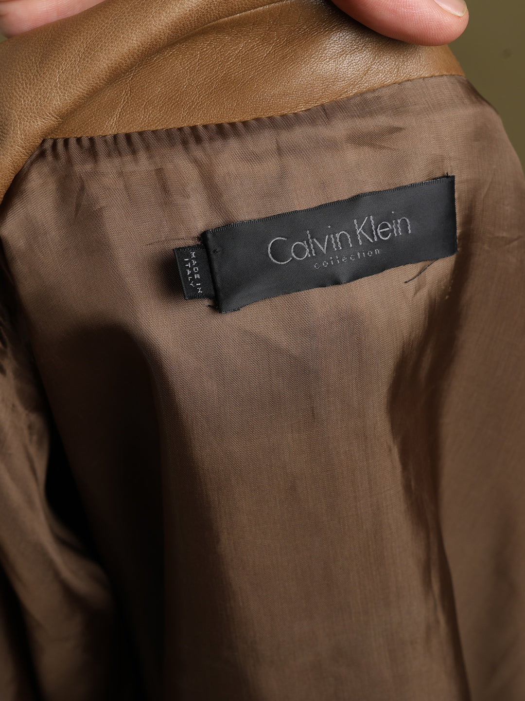Calvin Klein Leather Jacket Brown Men's M - detail 2