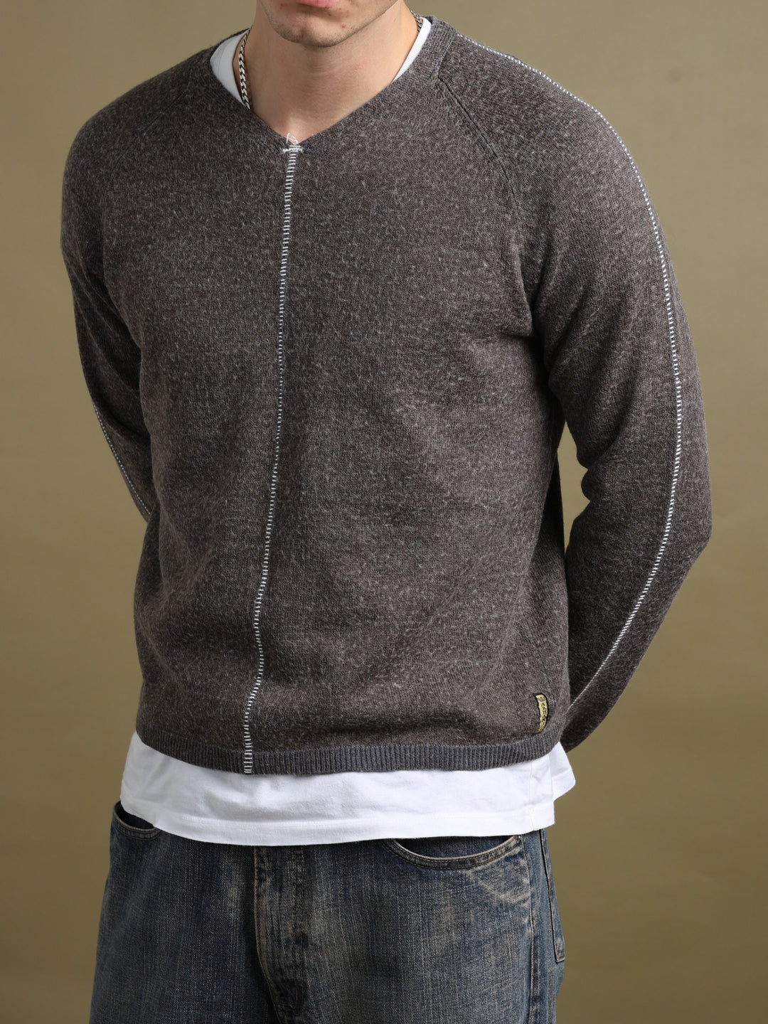 Armani Jeans V-Neck Jumper Brown Men's M - fabric detail