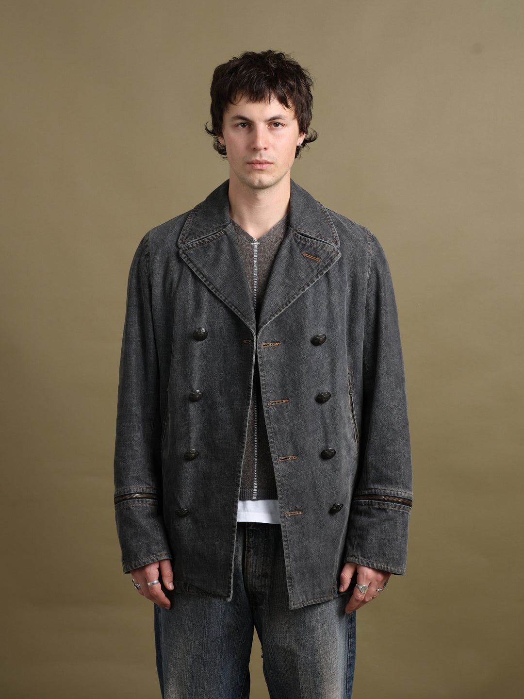 Dolce & Gabbana Denim Pea Coat Grey Men's M - front