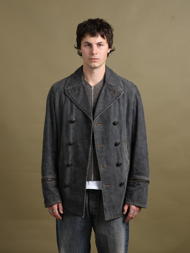 Dolce & Gabbana Denim Pea Coat Grey Men's M - front