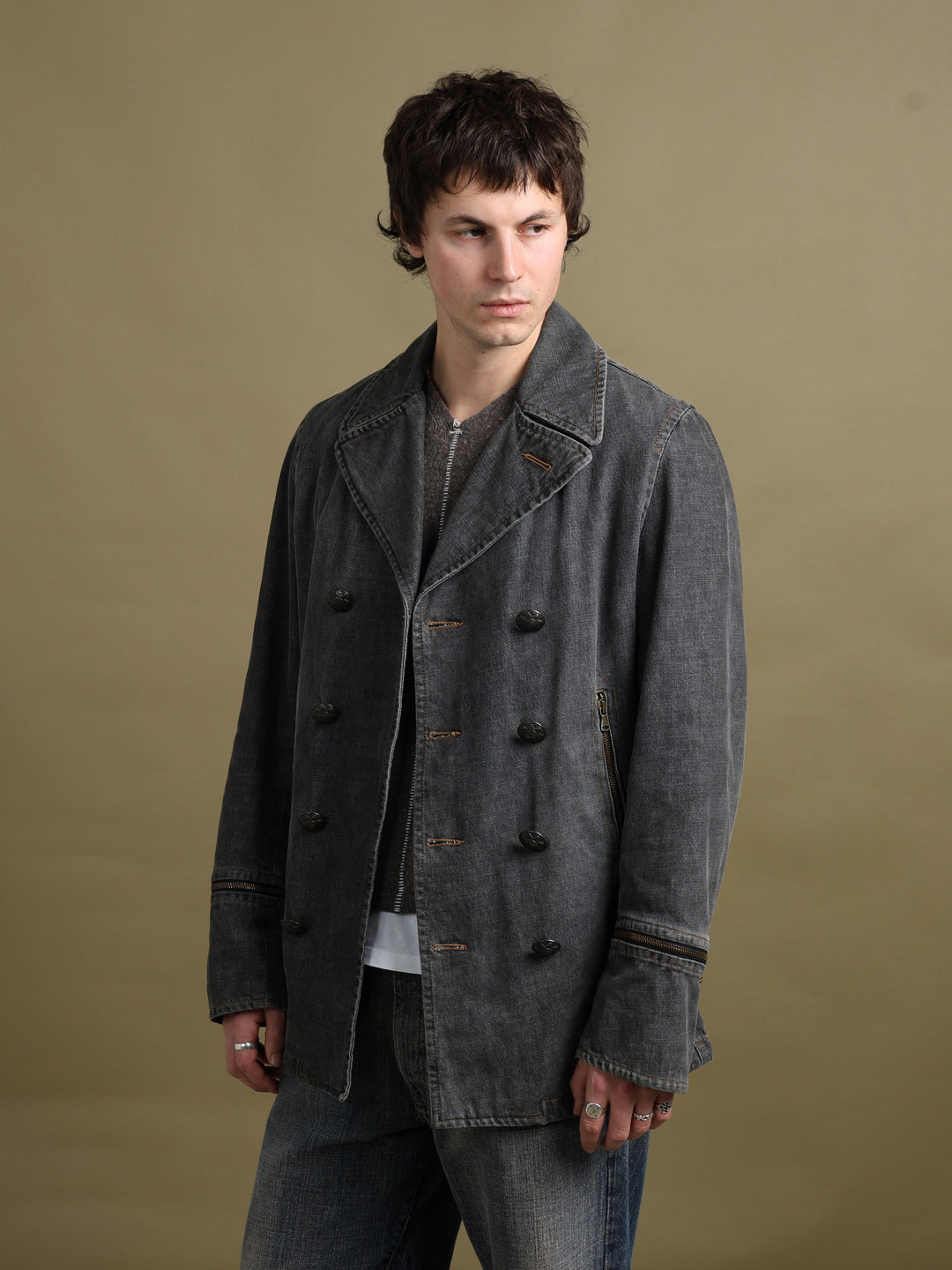 Dolce & Gabbana Denim Pea Coat Grey Men's M - back