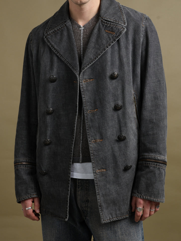 Dolce & Gabbana Denim Pea Coat Grey Men's M - fabric detail