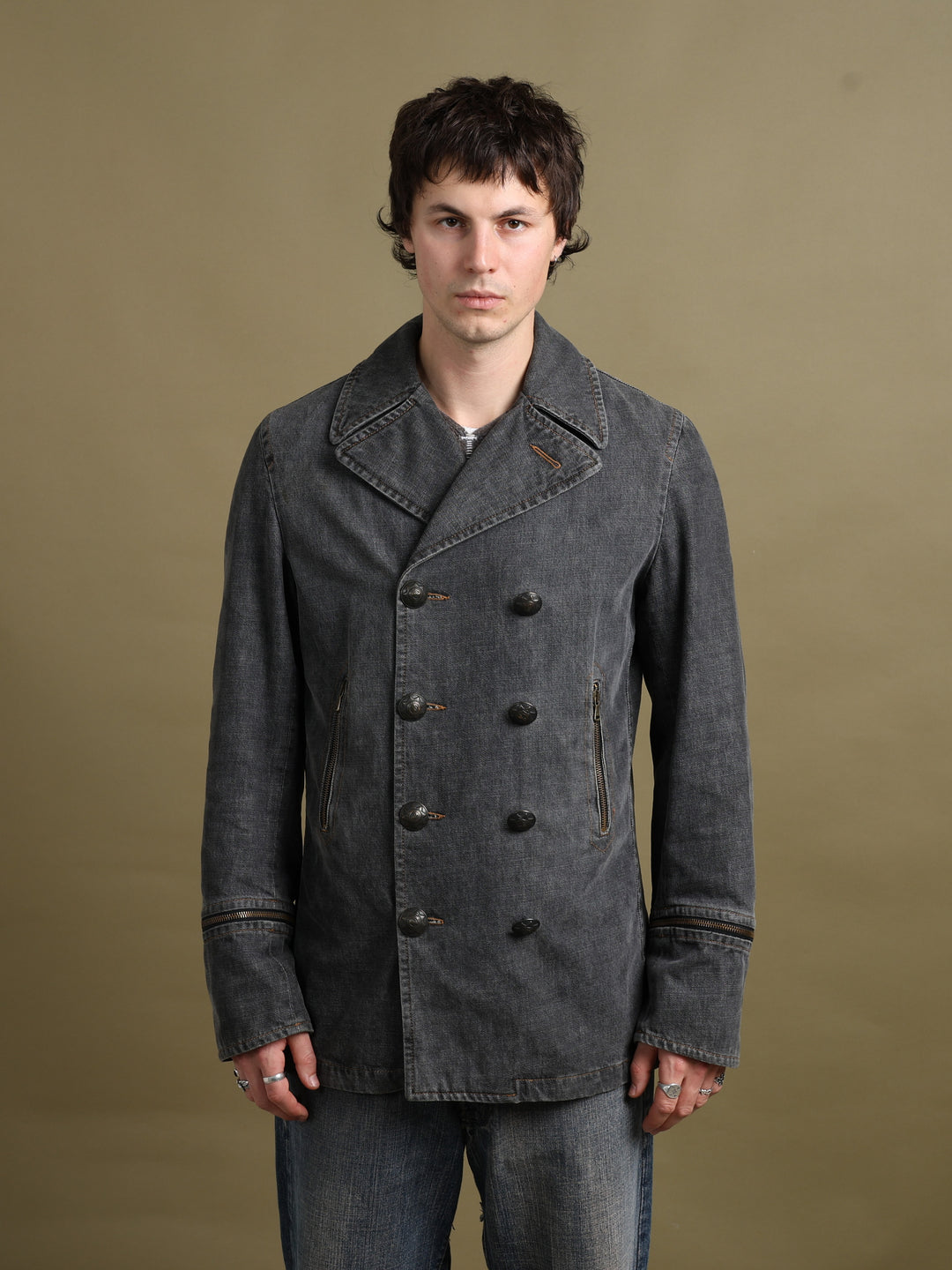 Dolce & Gabbana Denim Pea Coat Grey Men's M - styled