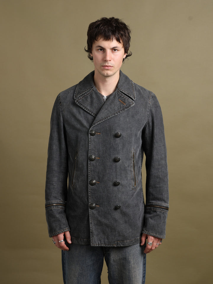 Dolce & Gabbana Denim Pea Coat Grey Men's M - styled