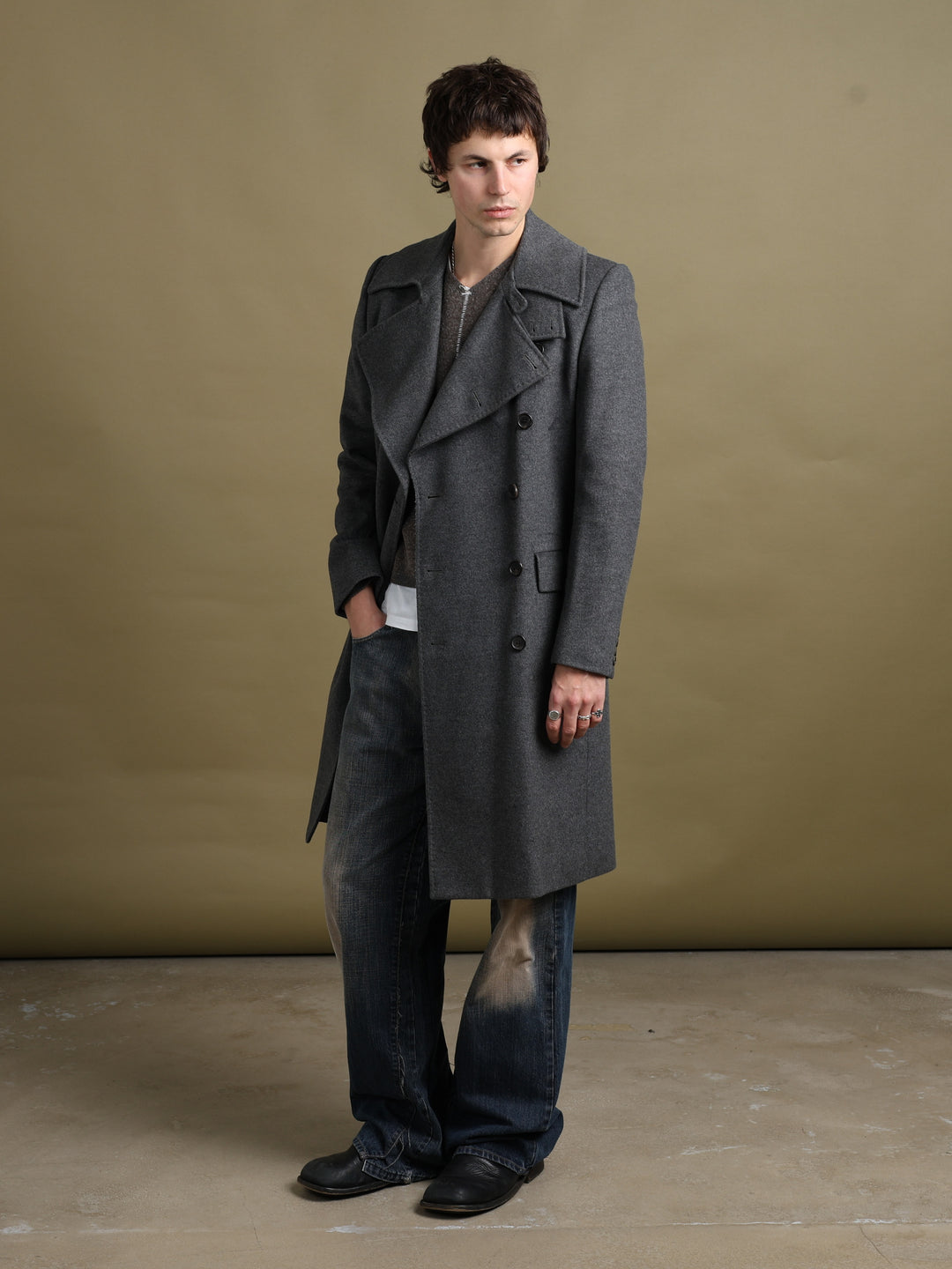 Aquascutum Double Breasted Overcoat Grey Men's S - front