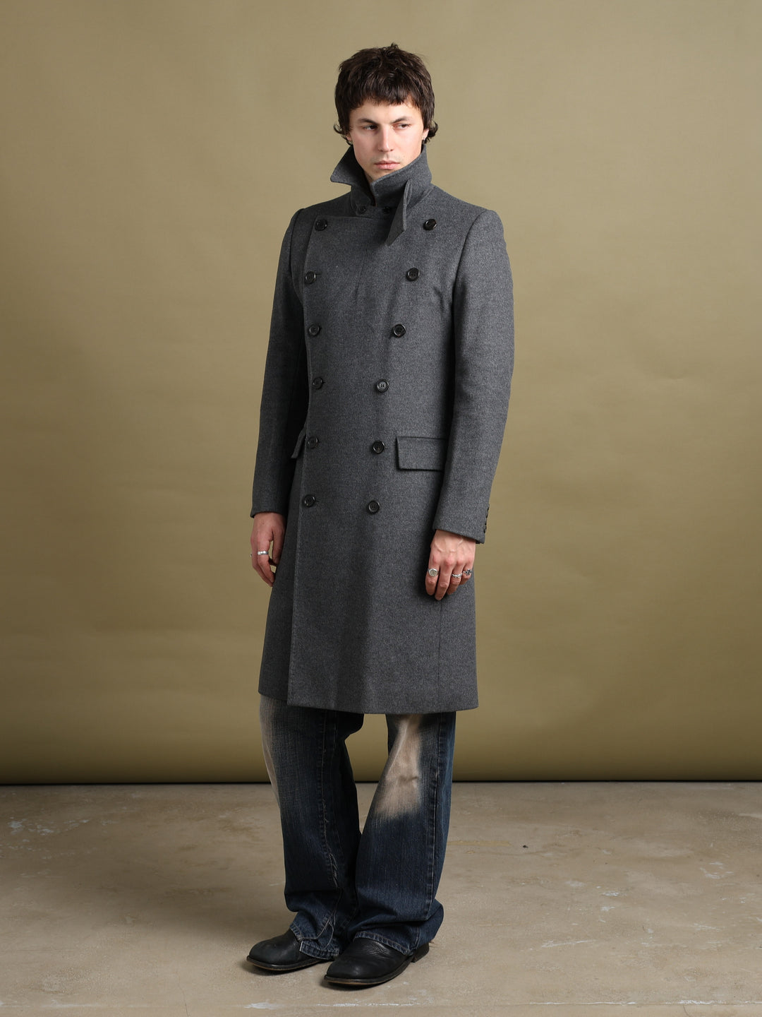 Aquascutum Double Breasted Overcoat Grey Men's S - fabric detail