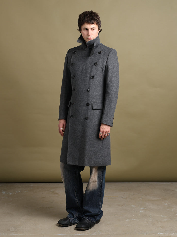 Aquascutum Double Breasted Overcoat Grey Men's S - fabric detail
