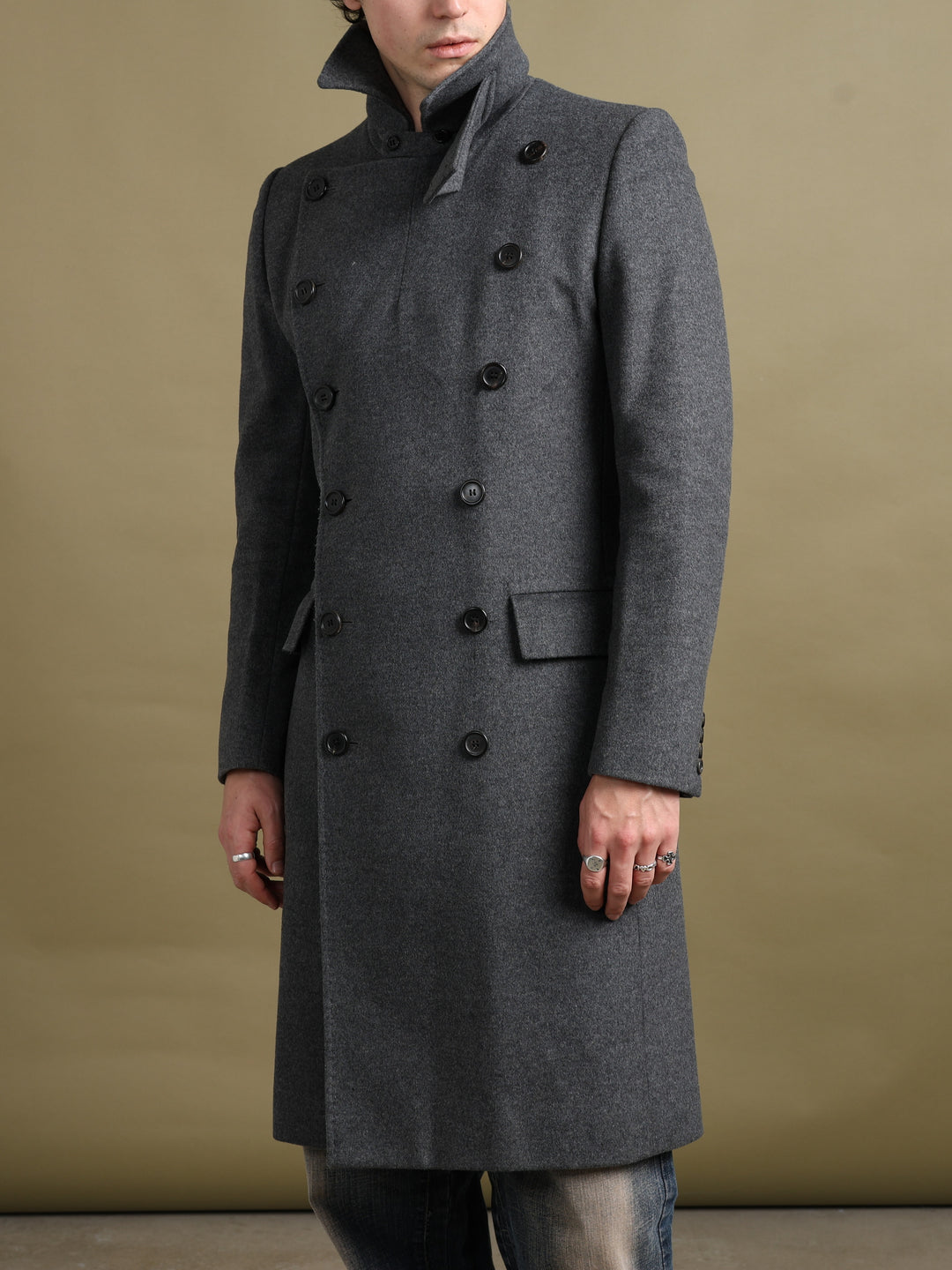Aquascutum Double Breasted Overcoat Grey Men's S - styled