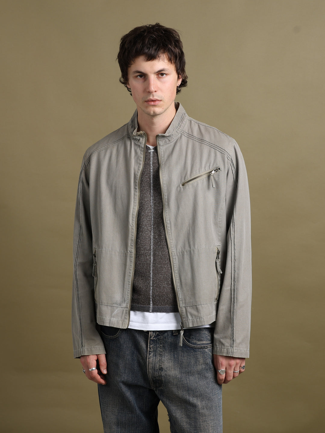Armani Jeans Biker Jacket Taupe Men's L - back