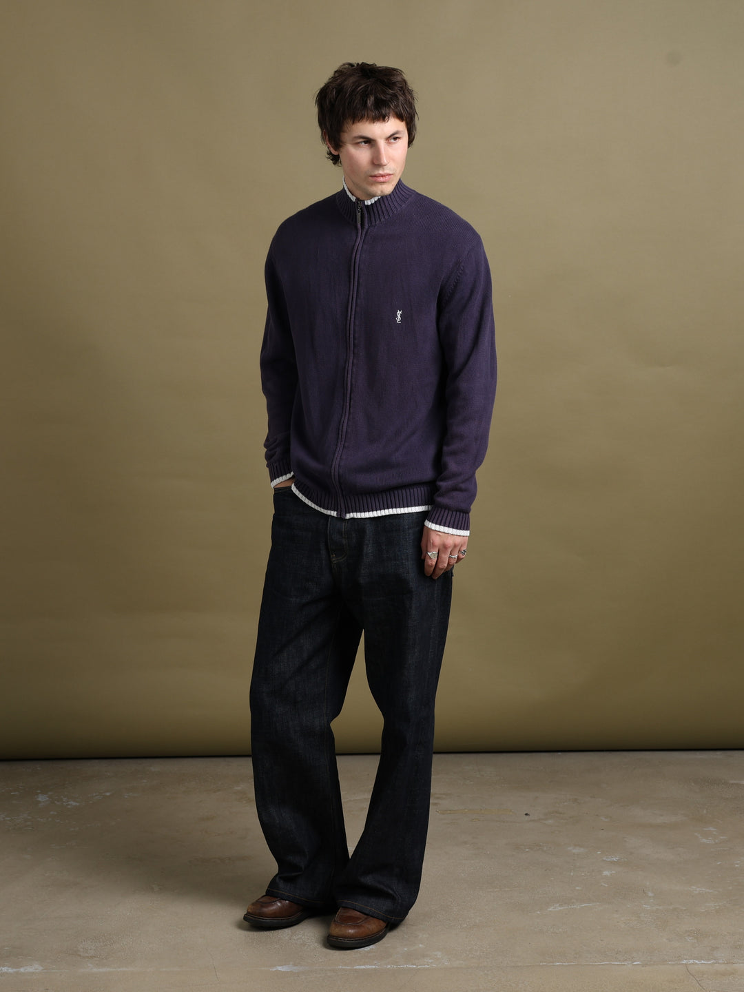 Yves Saint Laurent Full Zip Jumper Navy Men's M - fabric detail