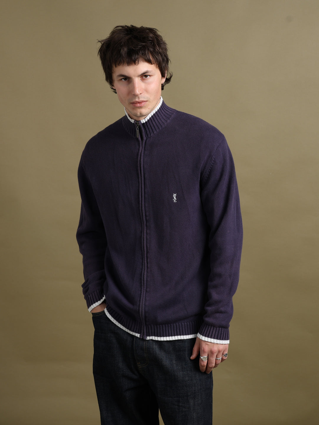 Yves Saint Laurent Full Zip Jumper Navy Men's M - styled