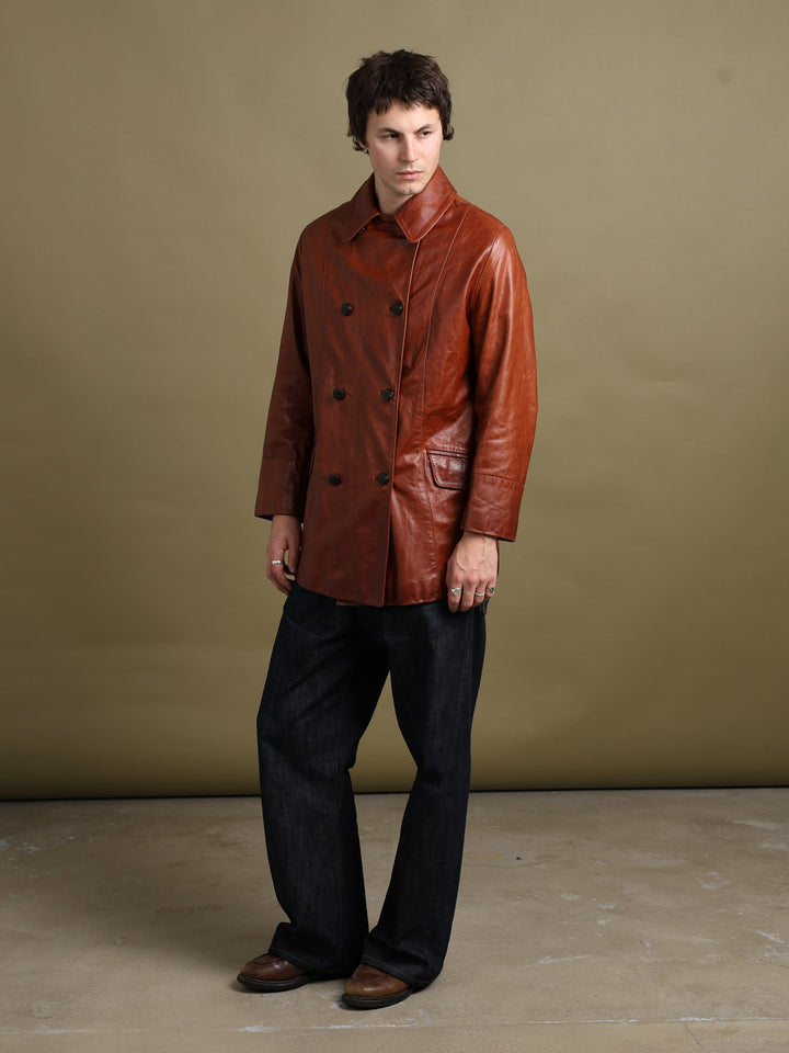 Vincent Pea Coat Brown Men's M - fabric detail