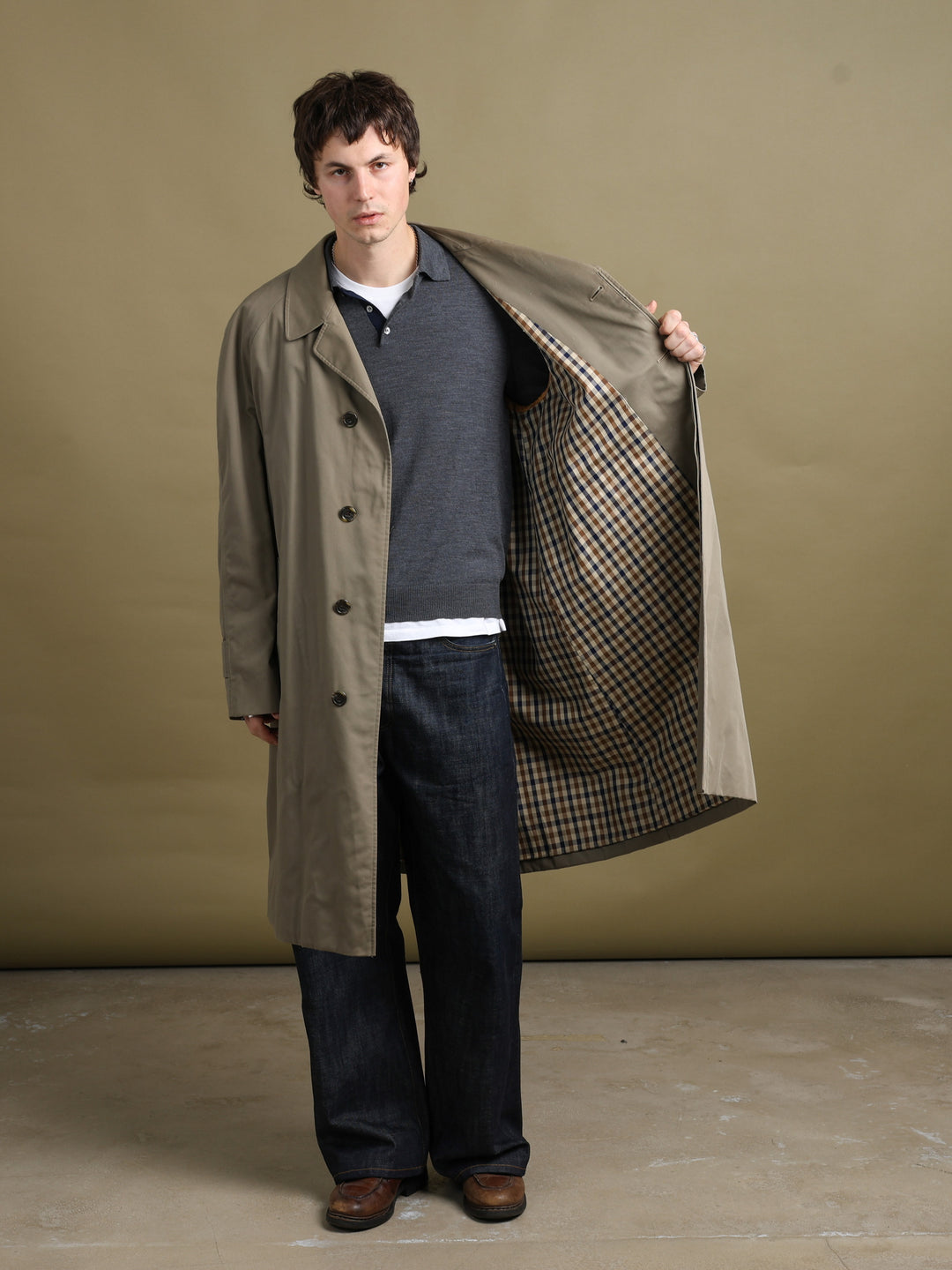 Aquascutum Trench Coat Khaki Men's XL - fabric detail