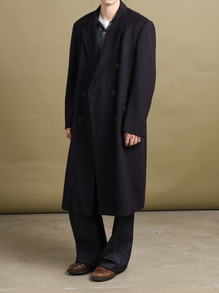Aquascutum Double Breasted Overcoat Navy Men's XL - front