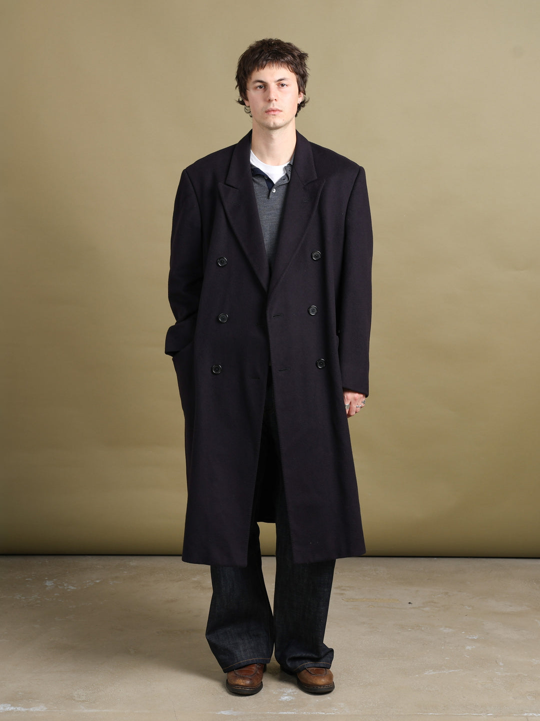Aquascutum Double Breasted Overcoat Navy Men's XL - back
