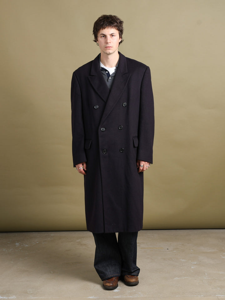 Aquascutum Double Breasted Overcoat Navy Men's XL - fabric detail